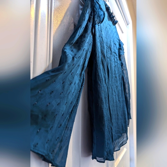 Laundry by Shelli Segal Dark Teal Yareli Ruffle, Embellished Blouse. Small - Picture 3 of 11